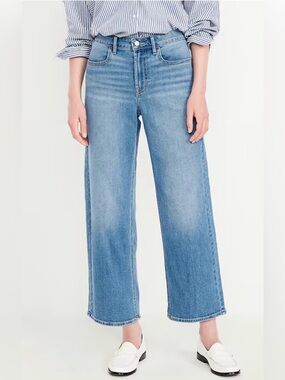 Old Navy High Waisted WOW Crop Wide-Leg Jeans 4 Long faded medium wash LIKE NEW